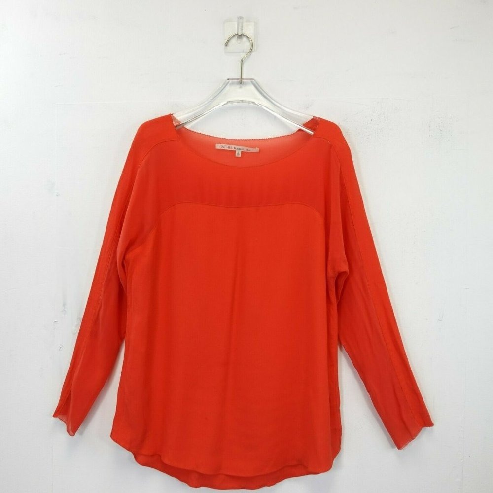 Coral Sheer Yoke Blouse Womens SMALL Red Orange Tunic Light Oversized RACHEL ROY
